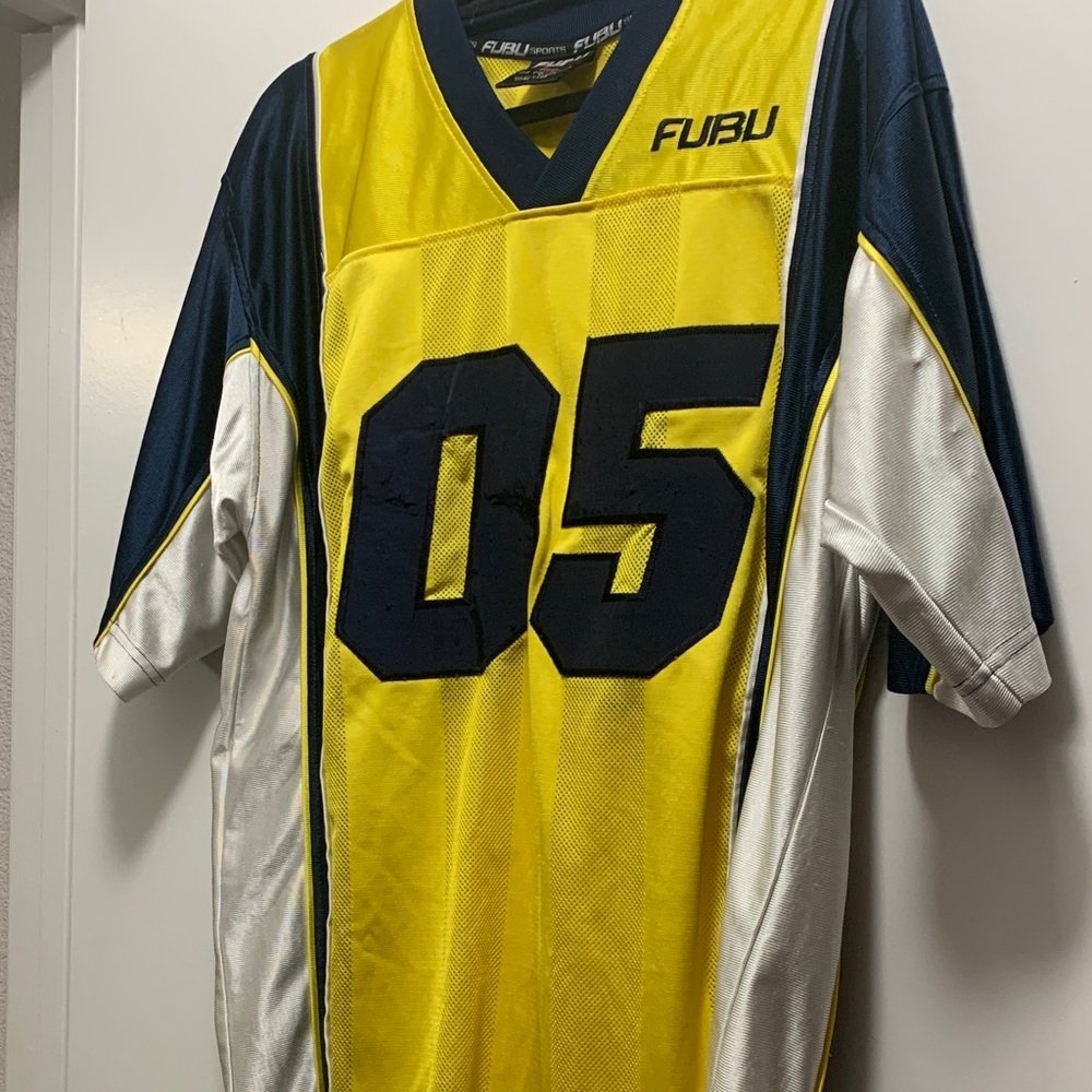 FUBU Yellow Navy & White Athletic Jersey with 05 Detail